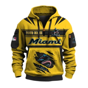 Miami Marlins 3D Half Zip Hoodie Custom Your Name