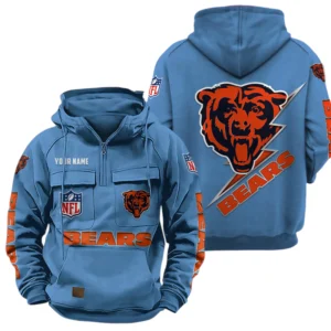 Chicago Bears Quarter Zip Hoodie Multi-Pockets Personalize Name
