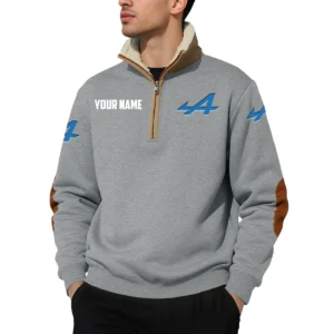 Alpine F1 Team Racing Quarter Zip Sweatshirt Fleece-Lined Collar Custom Name