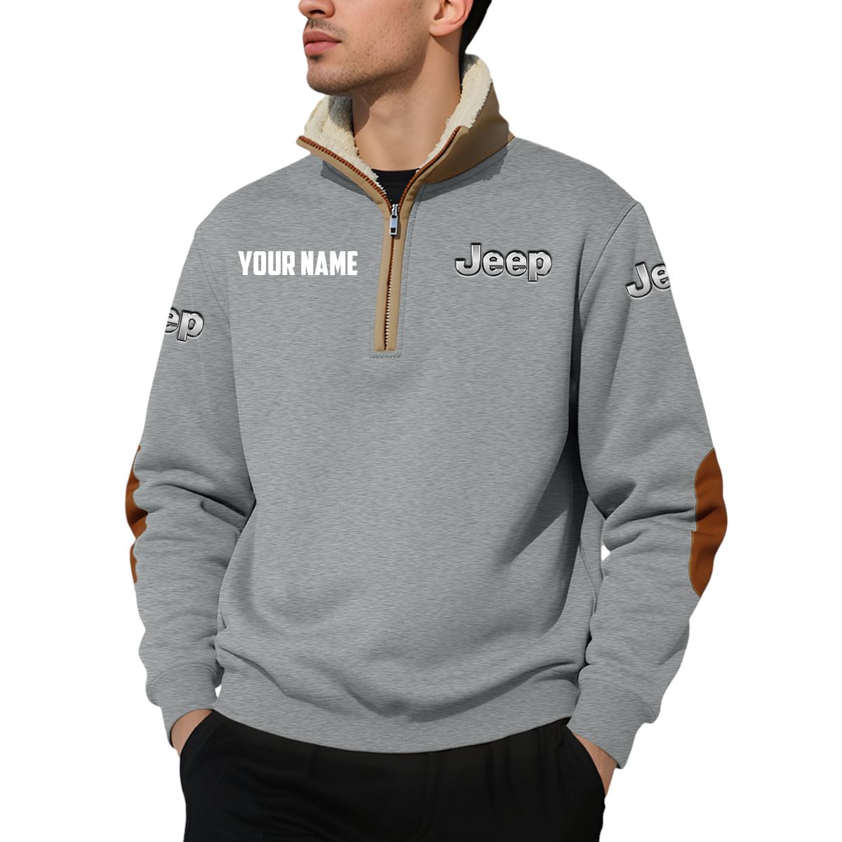 Jeep Quarter Zip Sweatshirt Fleece-Lined Collar Custom Name Jeep Quarter Zip Sweatshirt Fleece-Lined Collar Custom Name