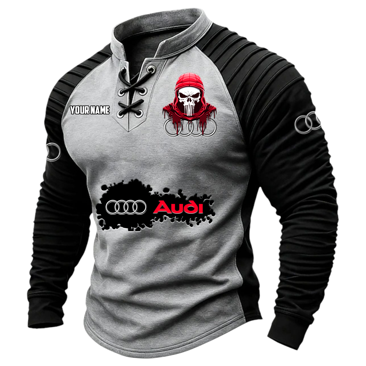 Audi Vintage Lace-Up Long Sleeve Shirt Custom Text Audi Vintage Lace-Up Long Sleeve Shirt Custom Text