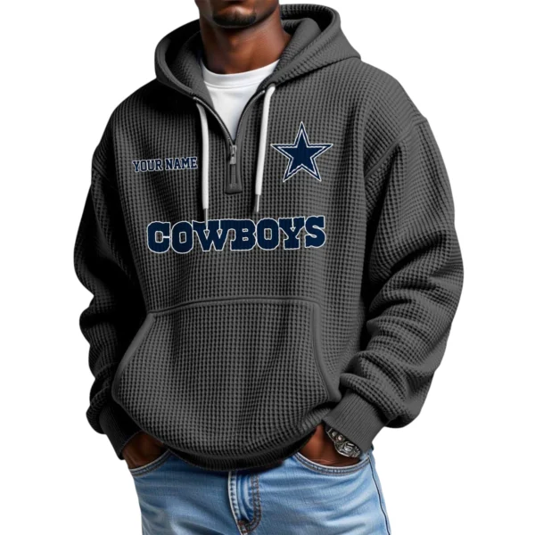 Dallas Cowboys Quarter-Zip Waffle Knit Hoodie Custom Your Name