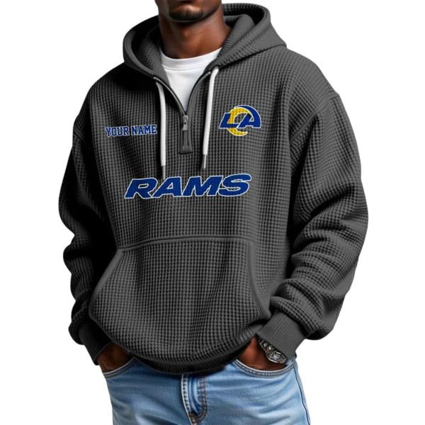 Los Angeles Rams Quarter-Zip Waffle Knit Hoodie Custom Your Name