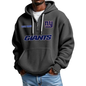 New York Giants Quarter-Zip Waffle Knit Hoodie Custom Your Name
