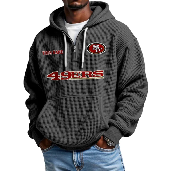 San Francisco 49ers Quarter-Zip Waffle Knit Hoodie Custom Your Name
