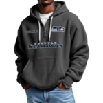 Seattle Seahawks Quarter-Zip Waffle Knit Hoodie Custom Your Name