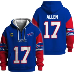 Buffalo Bills Allen 17 3D Quarter-Zip Waffle Knit Hoodie