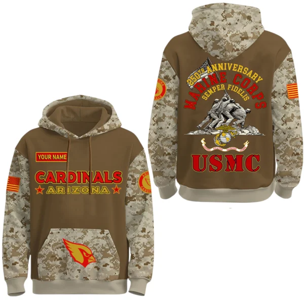 Arizona Cardinals US Marine Corps 250th Anniversary 3D Hoodie Limited 2026 Custom Your Name