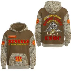 Cincinnati Bengals US Marine Corps 250th Anniversary 3D Hoodie Limited 2026 Custom Your Name