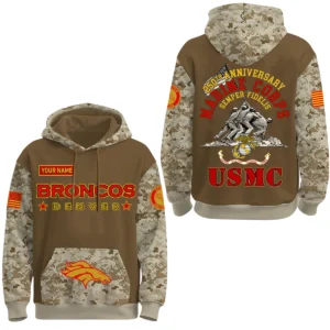Denver Broncos US Marine Corps 250th Anniversary 3D Hoodie Limited 2026 Custom Your Name