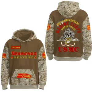 Seattle Seahawks US Marine Corps 250th Anniversary 3D Hoodie Limited 2026 Custom Your Name