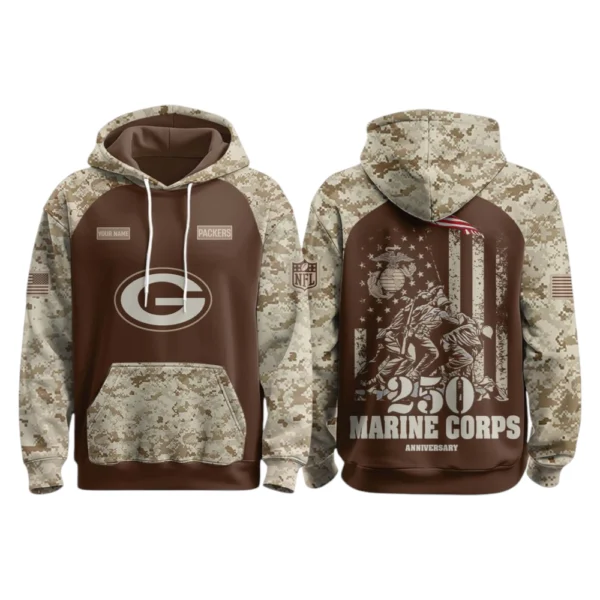 Green Bay Packers x Marine Corps 250th Anniversary Pullover Hoodie Limited Personalize Name