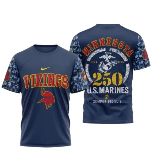 Minnesota Vikings x US Marines 250th Birthday Semper Fidelis 3D T-Shirt
