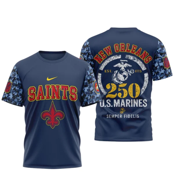 New Orleans Saints x US Marines 250th Birthday Semper Fidelis 3D T-Shirt