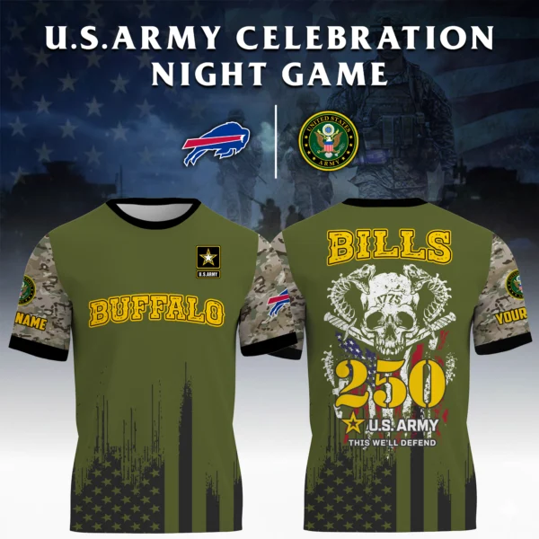 Buffalo Bills T-Shirt x U.S. Army 250th Celebration Night Game Limited Personalize Name