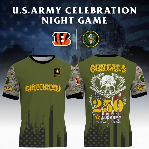 Cincinnati Bengals T-Shirt x U.S. Army 250th Celebration Night Game Limited Personalize Name