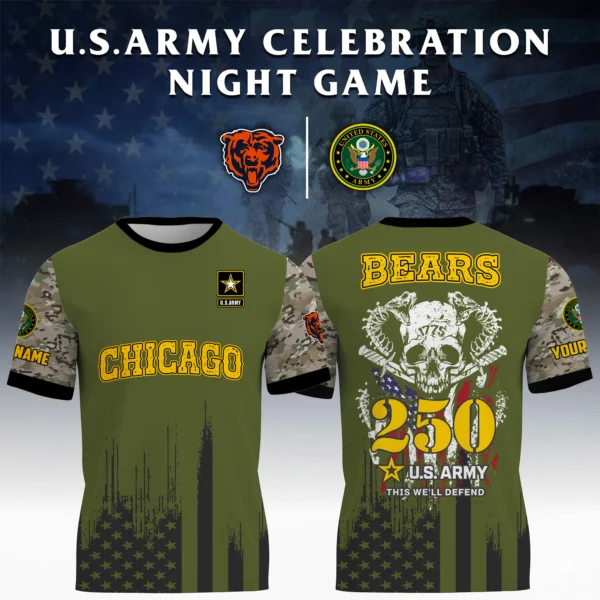 Chicago Bears T-Shirt x U.S. Army 250th Celebration Night Game Limited Personalize Name