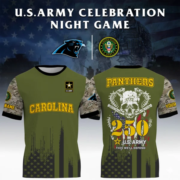 Carolina Panthers T-Shirt x U.S. Army 250th Celebration Night Game Limited Personalize Name