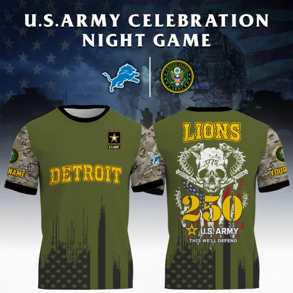 Detroit Lions T-Shirt x U.S. Army 250th Celebration Night Game Limited Personalize Name