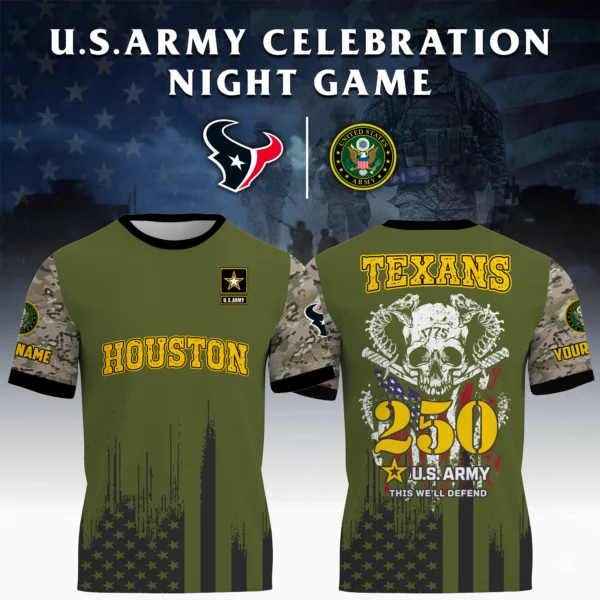 Houston Texans T-Shirt x U.S. Army 250th Celebration Night Game Limited Personalize Name