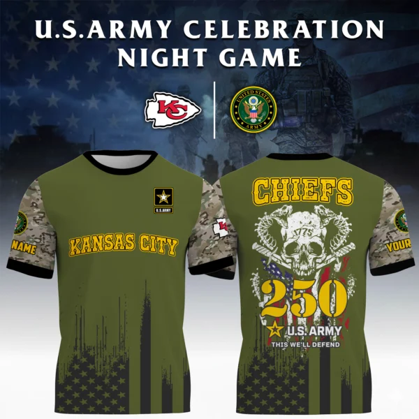 Kansas City Chiefs T-Shirt x U.S. Army 250th Celebration Night Game Limited Personalize Name