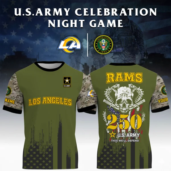 Los Angeles Rams T-Shirt x U.S. Army 250th Celebration Night Game Limited Personalize Name