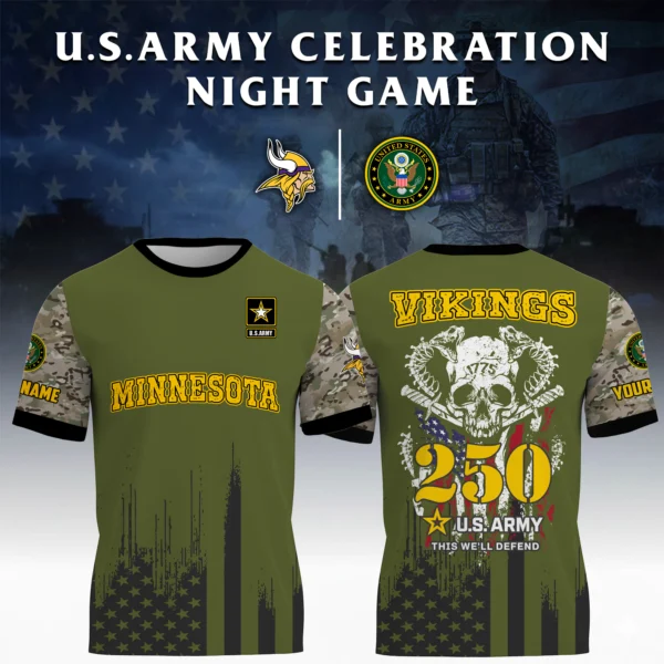 Minnesota Vikings T-Shirt x U.S. Army 250th Celebration Night Game Limited Personalize Name