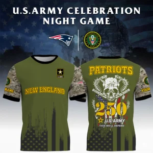New England Patriots T-Shirt x U.S. Army 250th Celebration Night Game Limited Personalize Name