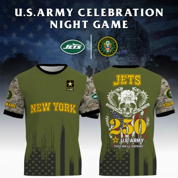 New York Jets T-Shirt x U.S. Army 250th Celebration Night Game Limited Personalize Name