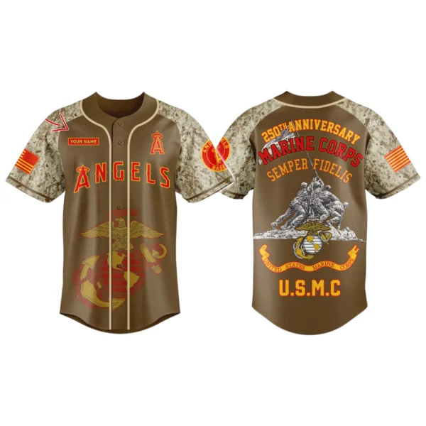 Los Angeles Angels x US Marine Corps 250th Birthday 3D Baseball Jersey Limited 2026 Custom Your Name