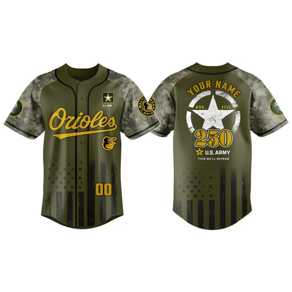 Baltimore Orioles x US Army 250th Birthday 3D Baseball Jersey Limited 2026 Custom Name & Number