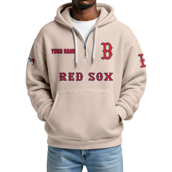 Boston Red Sox Quarter-Zip Waffle Knit Hoodie Custom Your Name