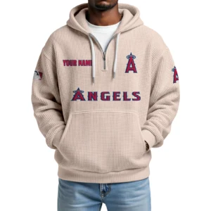Los Angeles Angels Quarter-Zip Waffle Knit Hoodie Custom Your Name