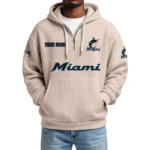 Miami Marlins Quarter-Zip Waffle Knit Hoodie Custom Your Name
