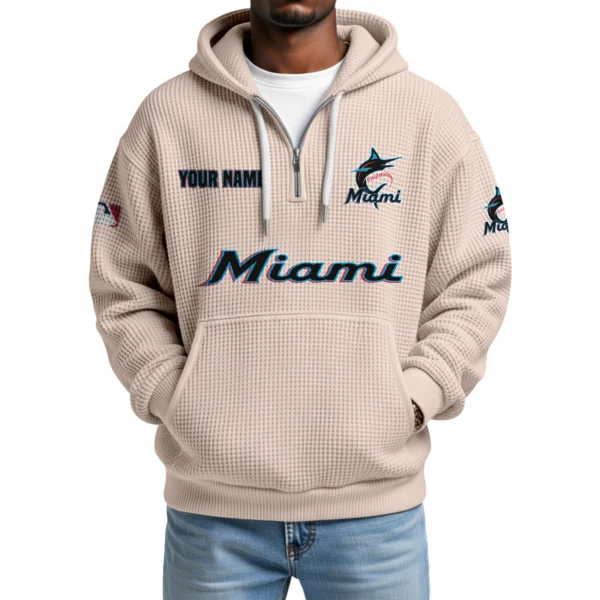 Miami Marlins Quarter-Zip Waffle Knit Hoodie Custom Your Name