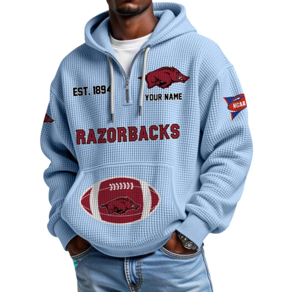 Arkansas Razorbacks Quarter-Zip Waffle Knit Hoodie Custom Your Name