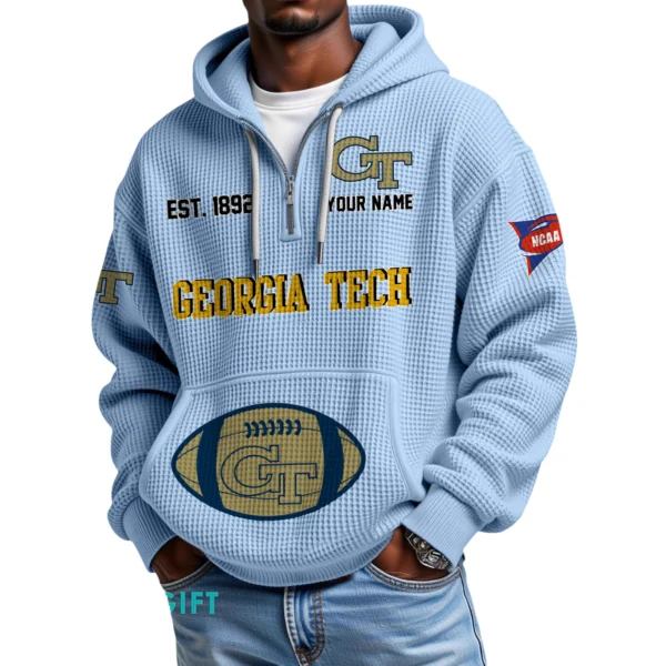 Georgia Tech Yellow Jackets Quarter-Zip Waffle Knit Hoodie Custom Your Name