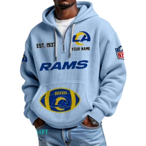 Los Angeles Rams Quarter-Zip Waffle Knit Hoodie Personalize Name