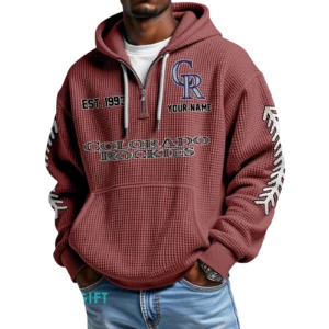 Colorado Rockies Quarter-Zip Waffle Knit Hoodie Personalize Name