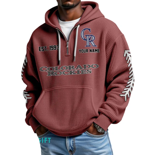 Colorado Rockies Quarter-Zip Waffle Knit Hoodie Personalize Name