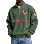Cincinnati Reds Waffle Knit Quarter-Zip Long Sleeve Shirt