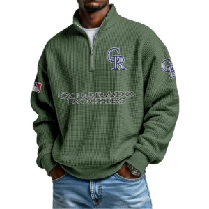 Colorado Rockies Waffle Knit Quarter-Zip Long Sleeve Shirt