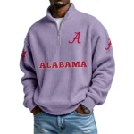 Alabama Crimson Tide Mens Quarter Zip Waffle Knit Pullover Top Long Sleeve