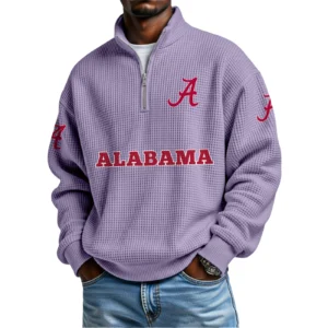 Alabama Crimson Tide Mens Quarter Zip Waffle Knit Pullover Top Long Sleeve