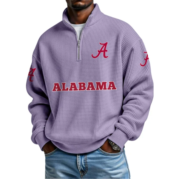 Alabama Crimson Tide Mens Quarter Zip Waffle Knit Pullover Top Long Sleeve