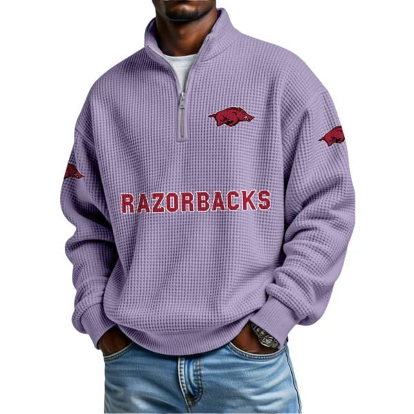 Arkansas Razorbacks Mens Quarter Zip Waffle Knit Pullover Top Long Sleeve