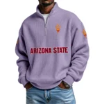 Arizona State Sun Devils Mens Quarter Zip Waffle Knit Pullover Top Long Sleeve
