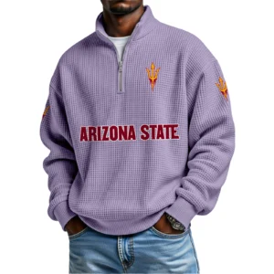 Arizona State Sun Devils Mens Quarter Zip Waffle Knit Pullover Top Long Sleeve