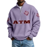 Texas A&M Aggies Mens Quarter Zip Waffle Knit Pullover Top Long Sleeve