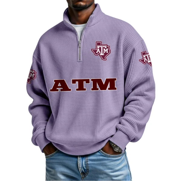 Texas A&M Aggies Mens Quarter Zip Waffle Knit Pullover Top Long Sleeve